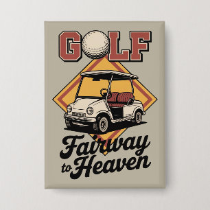 Retro Golf Cart Fairway To Heaver Funny Golfing Button
