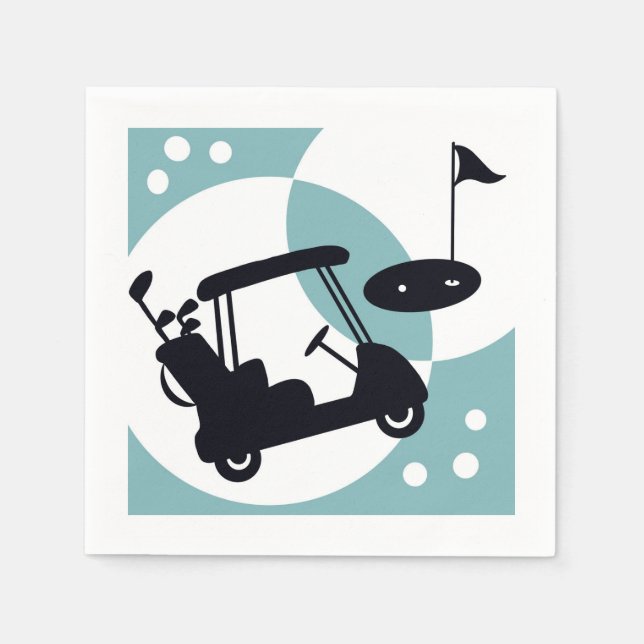 Retro golf cart in black & blue napkins (Front)