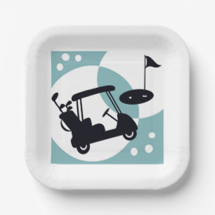 Retro golf cart in black & blue paper plates