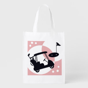 Retro golf cart in black & pink grocery bag