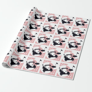 Retro golf cart in black & pink wrapping paper