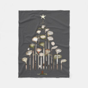Retro Golf Club Christmas Tree Golfing Xmas Golfer Fleece Blanket