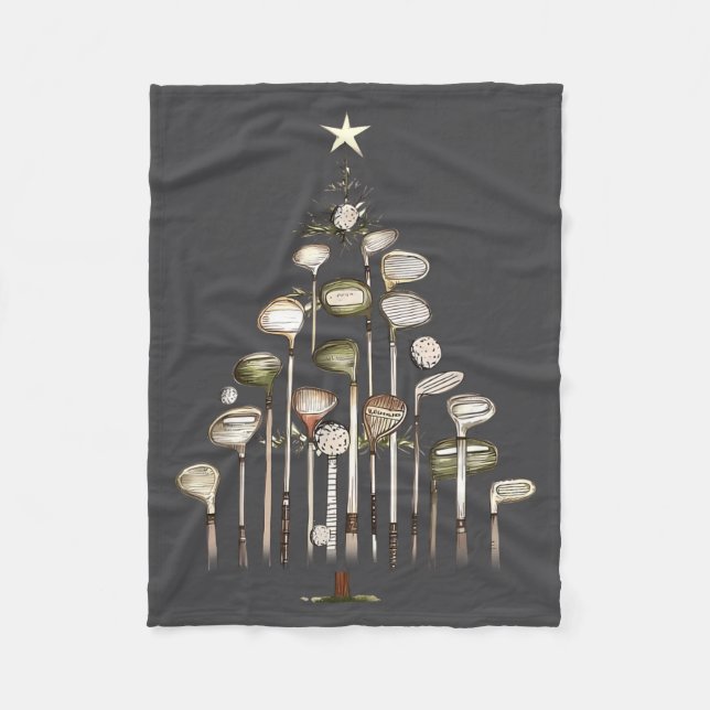 Retro Golf Club Christmas Tree Golfing Xmas Golfer Fleece Blanket (Front)