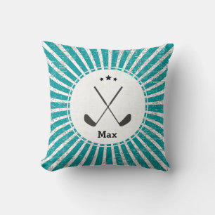Retro Golf Club Sunburst Star Grunge Personalized Throw Pillow