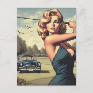 Retro Golf Girl Postcard