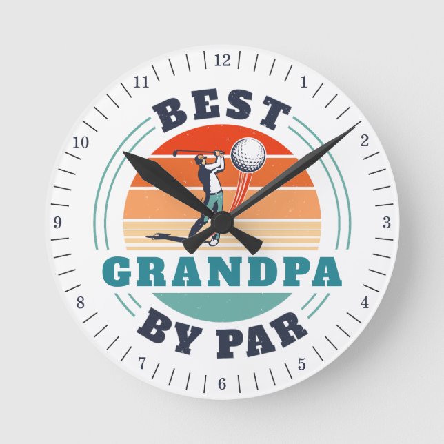 Retro Golf Grandpa Birthday Funny Golfing Custom Round Clock (Front)