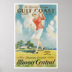 Retro Golf Sports Poster Illinois Travel Art Print