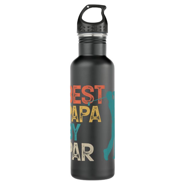 Retro Golfer - Best Papa By Par Stainless Steel Water Bottle (Front)