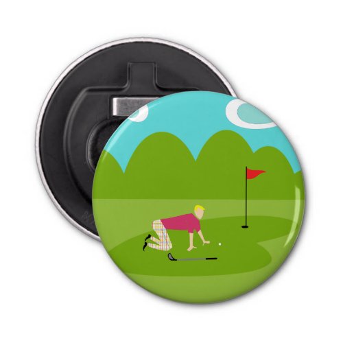 Retro Golfer Button Bottle Opener