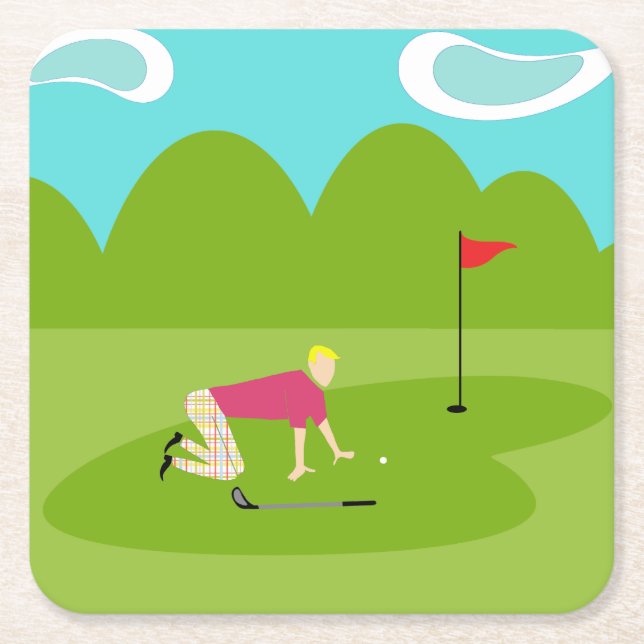 Retro Golfer Paper Coaster (Front)