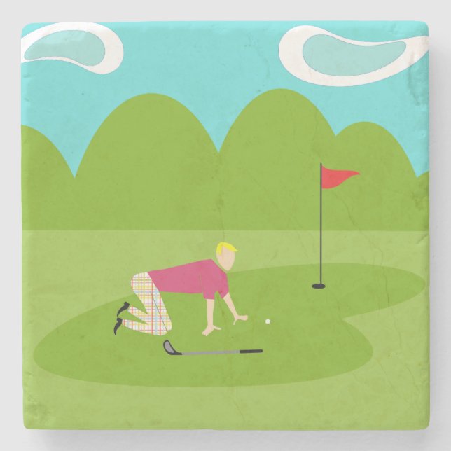 Retro Golfer Stone Coaster (Front)