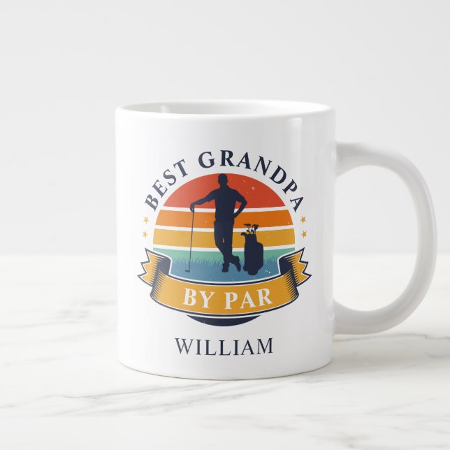 Retro Golfing Best Grandpa By Par Personalized Giant Coffee Mug (Right)