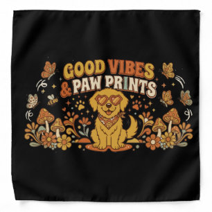 Retro Good Vibes and Paw Prints Golden Retriever Bandana