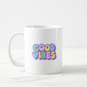 Retro Good Vibes Colorful Bubble Letter Coffee Mug