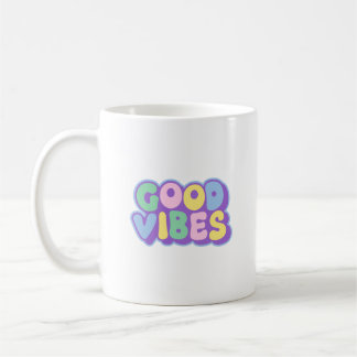 Retro Good Vibes Colorful Bubble Letter Coffee Mug