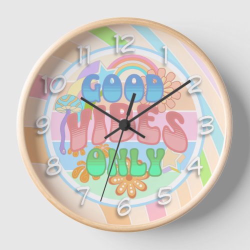 Retro Good Vibes Only Vintage Colors Clock