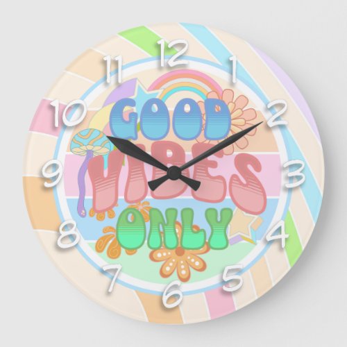 Retro Good Vibes Only Vintage Colors Large Clock