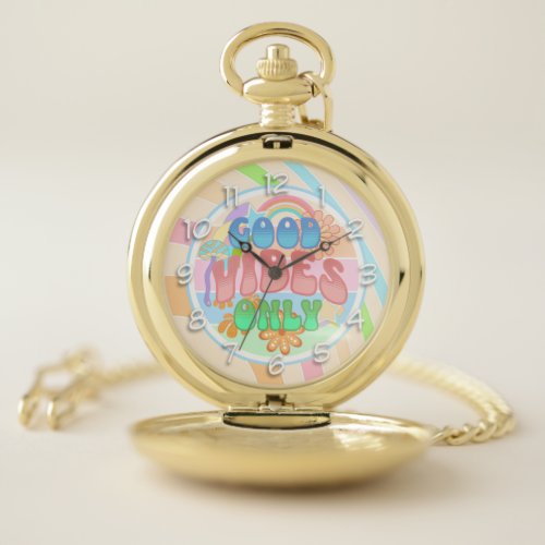 Retro Good Vibes Only Vintage Colors Pocket Watch