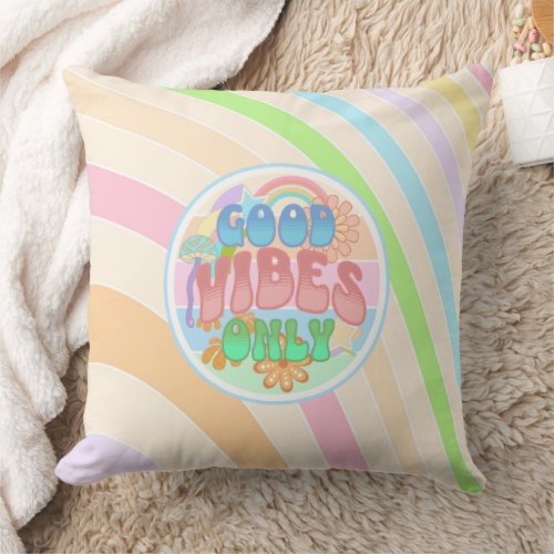 Retro Good Vibes Only Vintage Colors Throw Pillow