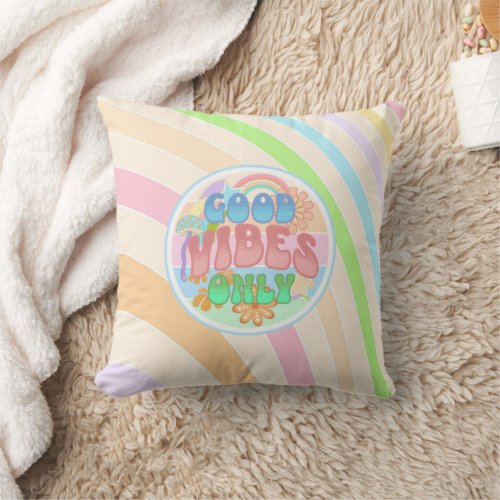 Retro Good Vibes Only Vintage Colors Throw Pillow