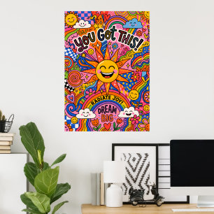 Retro Good Vibes Smiley Quote Poster