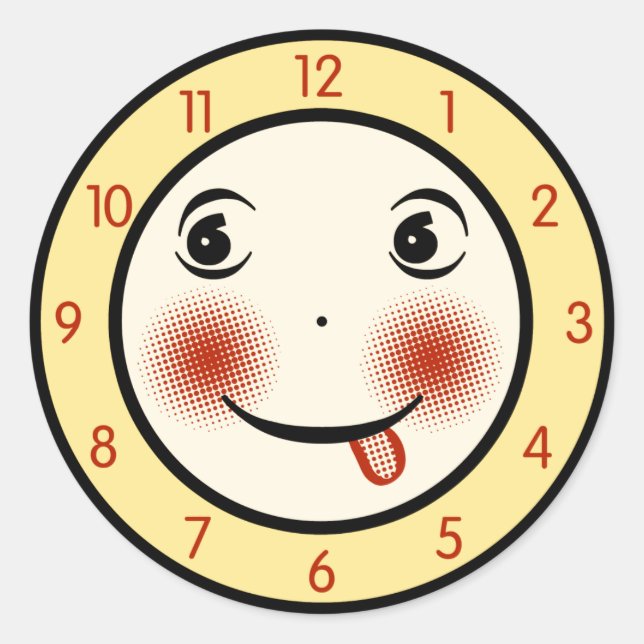 Retro Goofy Clock Face Classic Round Sticker (Front)