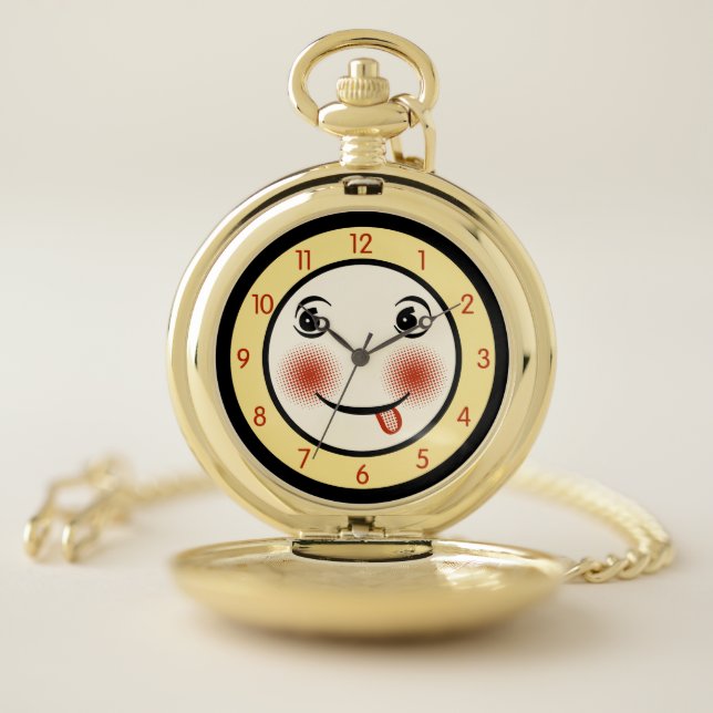 Retro Goofy Clock Face Pocket Watch (Inside)