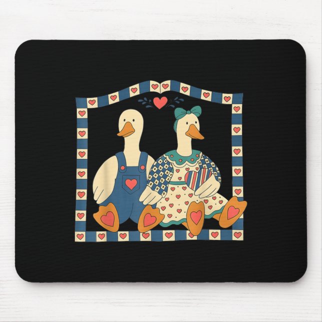 Retro Goose Couple Valentine Day Funny Cute Duck L Mouse Pad (Front)