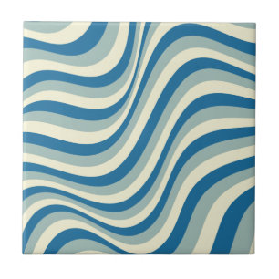 Retro Goovy Light And Dark Blue Ceramic Tile