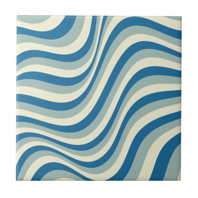 Retro Goovy Light And Dark Blue Ceramic Tile (Front)