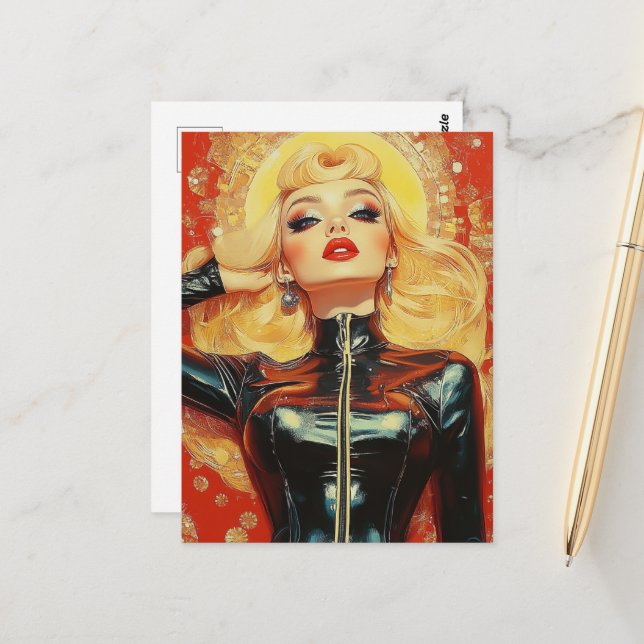 Retro Gorgeous Blond Woman Postcard (Front/Back In Situ)