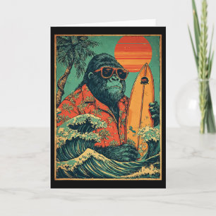 Retro Gorilla Surfer Hawaiian Animal Surfing Beach Card