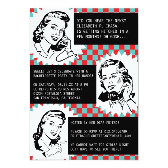 Retro Gossip Gals Bachelorette Party Invitations