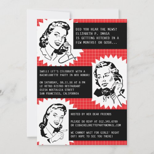 Retro Gossip Gals Bachelorette Party Invitations