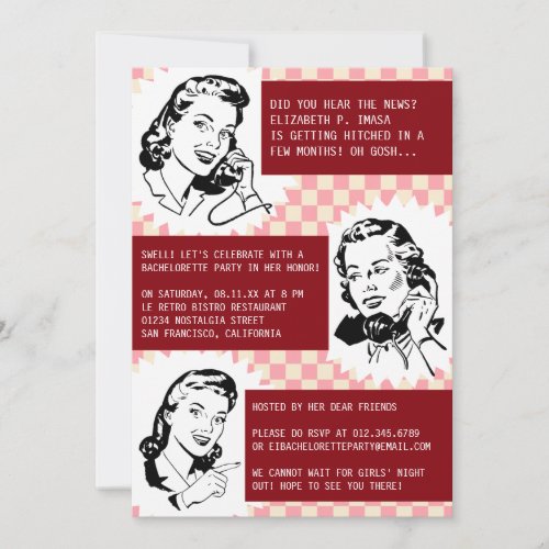 Retro Gossip Gals Bachelorette Party Invitations