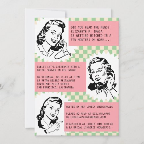 Retro Gossip Gals Bridal Shower Invitations