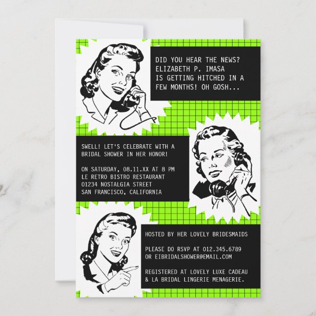 Retro Gossip Gals Bridal Shower Invitations (Front)
