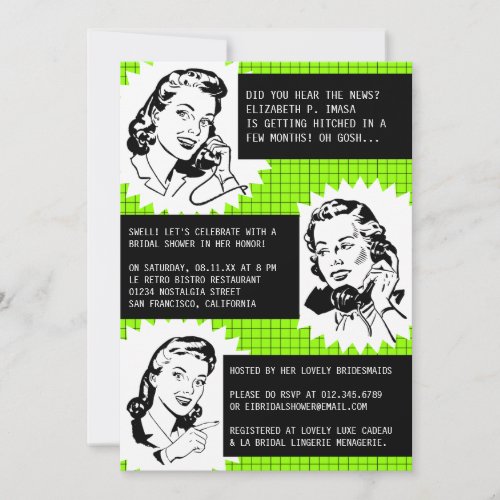 Retro Gossip Gals Bridal Shower Invitations