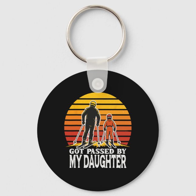 Retro Got Ped By My Daughter Funny Skiing Design  Keychain (Front)