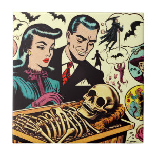 Retro Goth Couple Comics Ceramic Tile