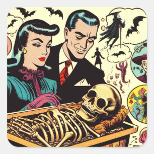 Retro Goth Couple Comics Square Sticker