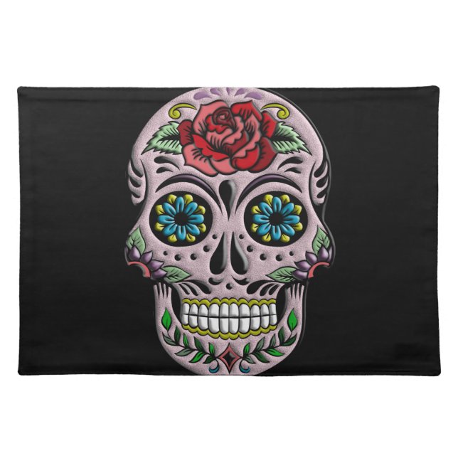 Retro Goth Sugar Skull Cloth Placemat (Front)