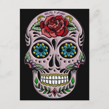 Retro Goth Sugar Skull Postcard by Funky_Skull at Zazzle