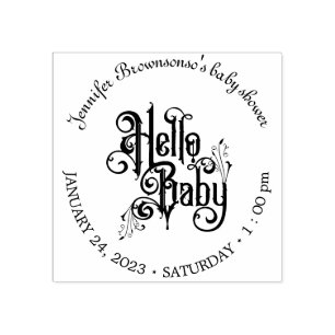Retro Gothic Dark Hello Baby Shower Rubber Stamp