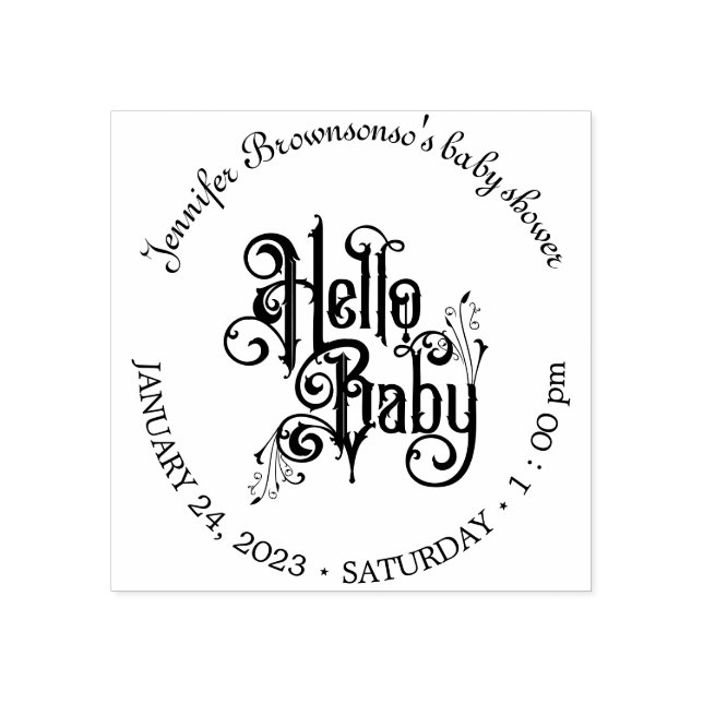 Retro Gothic Dark Hello Baby Shower Rubber Stamp (Imprint)