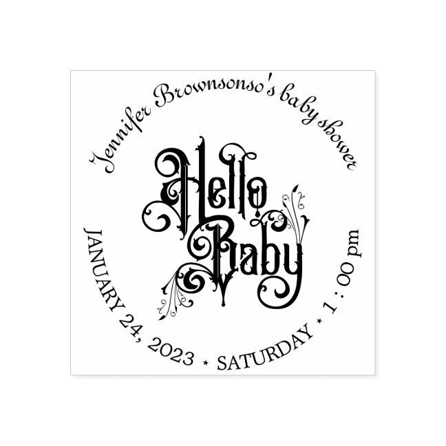 Retro Gothic Dark Hello Baby Shower Rubber Stamp