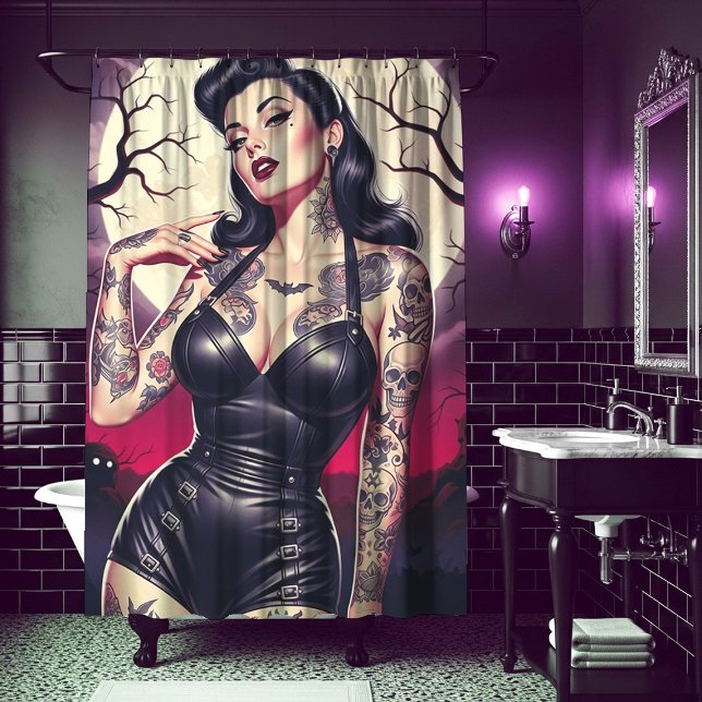 Retro Gothic Girl Shower Curtain (Creator Uploaded)