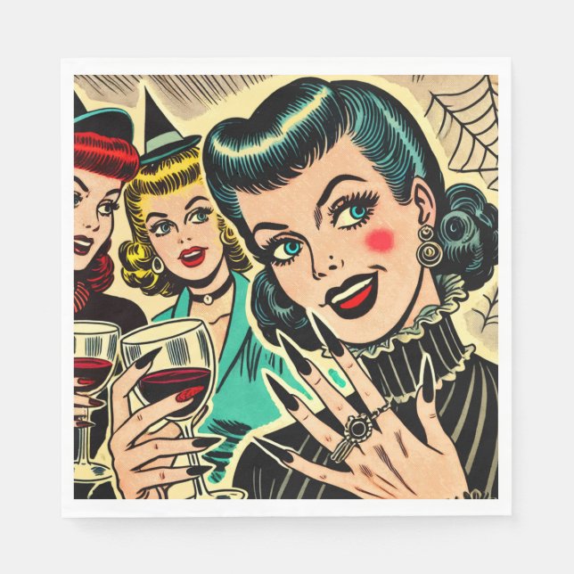 Retro Gothic Halloween Girls Comics Napkins (Front)