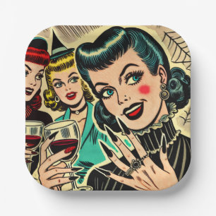 Retro Gothic Halloween Girls Comics Paper Plates