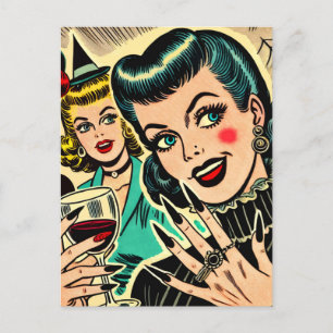 Retro Gothic Halloween Girls Comics Postcard